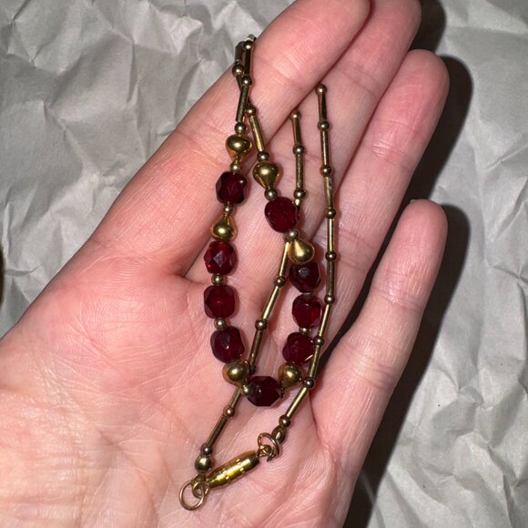 15" Red and Gold Handmade Beaded Necklace - Picture 13 of 13